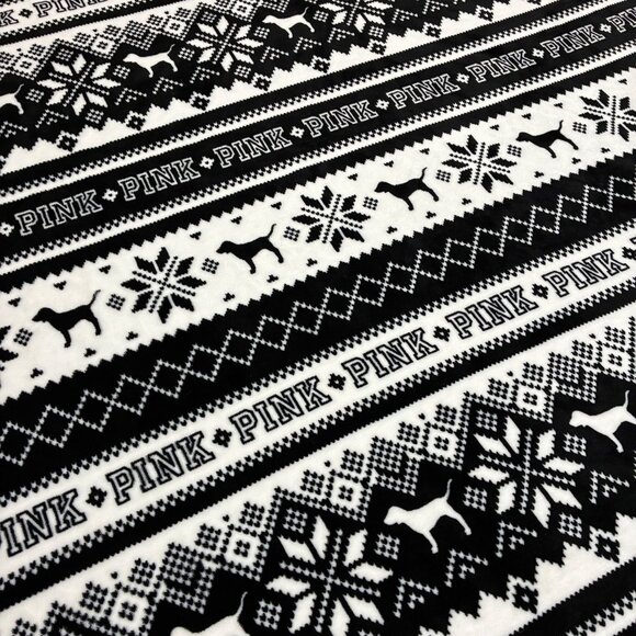 PINK Victoria’s Secret Sherpa Lined Blanket Fair Isle 50x60 - Picture 3 of 8